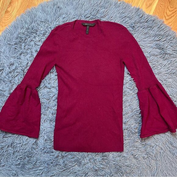 BCBG MaxAzria Wool Cashmere Bell Flared Sleeve Burgundy Red Sweater Size S - Picture 2 of 6
